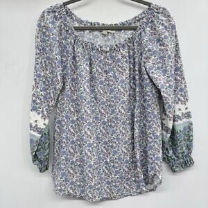 Loft Microfloral Peasant Blouse Sz XS Multicolor Boho Pretty Dainty Cottagecore